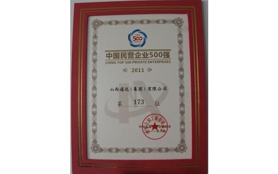 2011年8月集團位列中國民營企業500強第173位